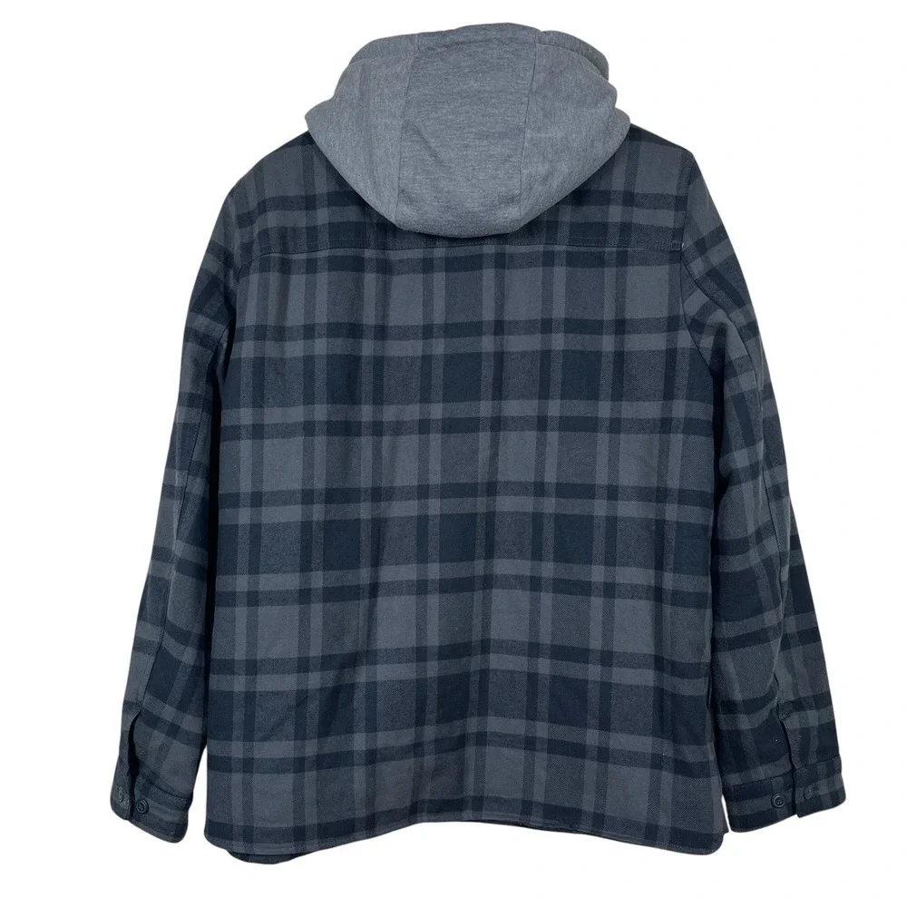 Levis Sherpa Lined Hooded Shirt Jacket Mens M Cotton Plaid Workwear Shacket